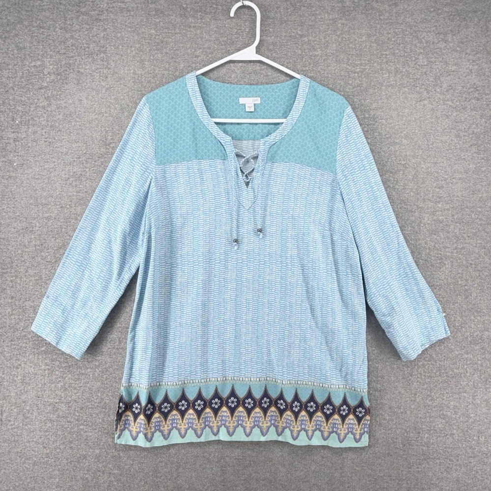 J Jill Tunic Top Women Size Small Light Blue Boho Tasseled Comfy